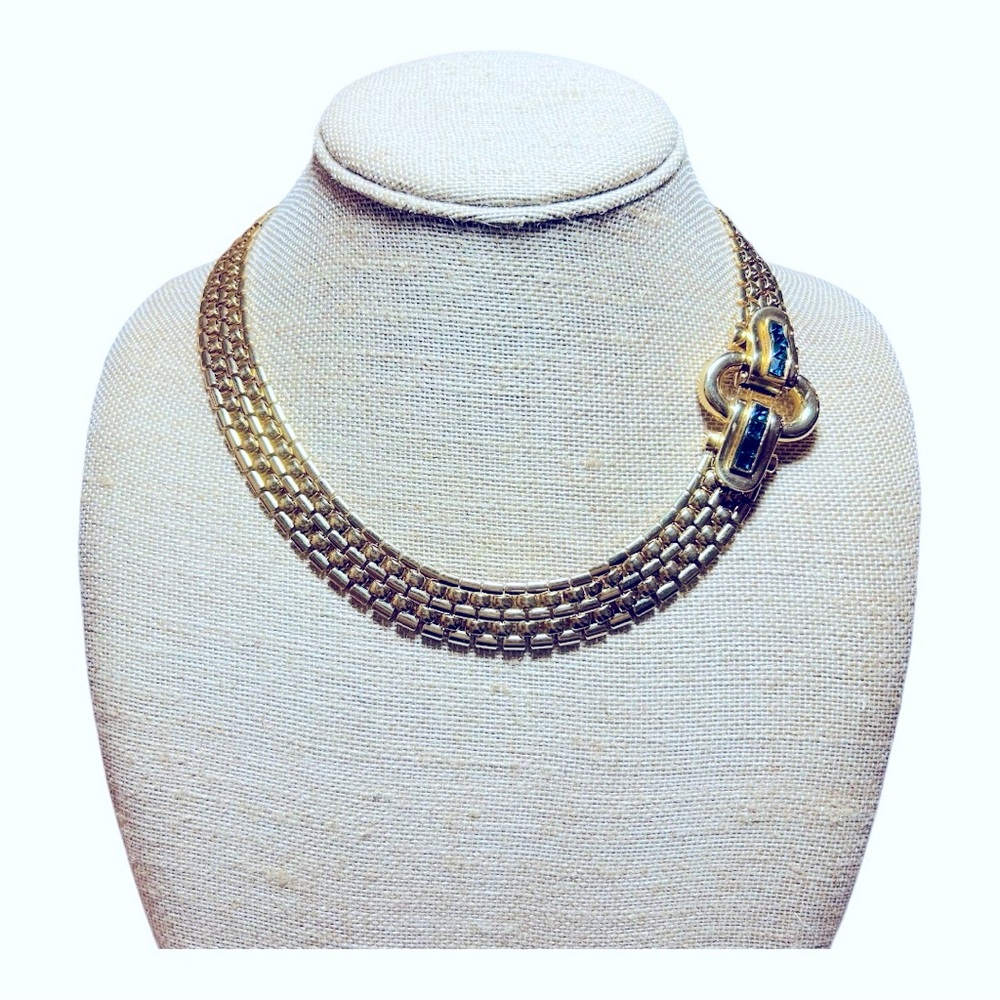 Givenchy Gold and Faux Sapphire Multi-Chain Necklace